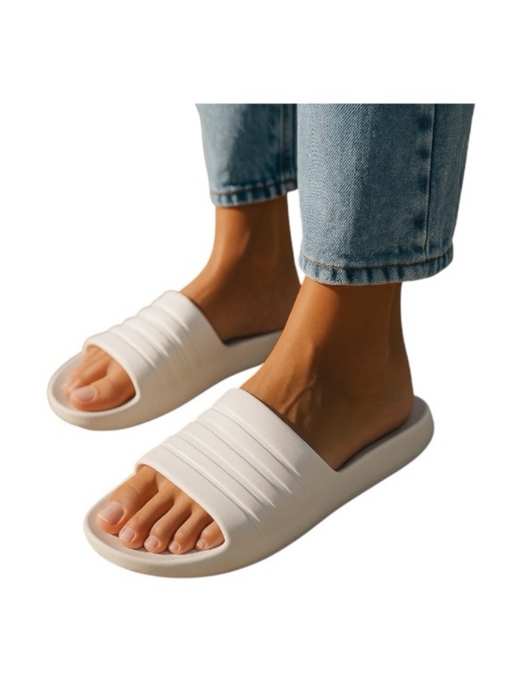 Athletic Works White Platform Tunnel Slippers Comfort-Focused Design